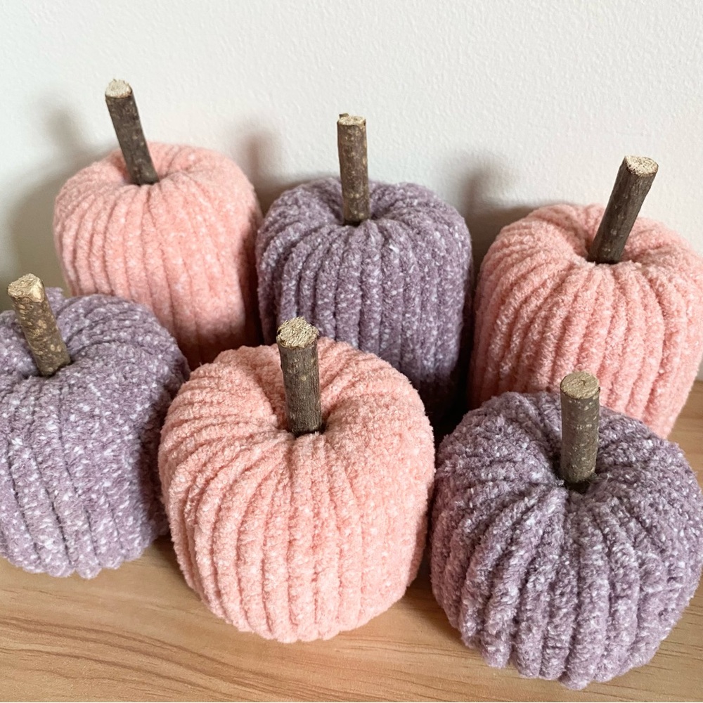 Pink & Purple Pumpkins Handmade Fall Decor Set of 6 - Picture 2 of 2